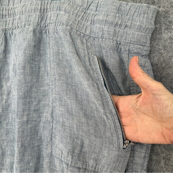 ATHLETA Cabo Linen Wide Leg Zip-Pocket Drawstring Pants Chambray Blue Size 24 - Picture 4 of 12